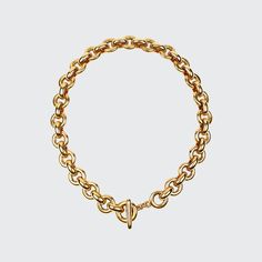 Ben-Amun chain-link necklace. 24-karat gold electroplating. Approx. 16.5"L. Toggle clasp. Made in USA. Classic Chunky Chain Link Toggle Necklace, Classic Chunky Chain Toggle Necklace, Formal Toggle Necklace With Chunky Link Chain, Yellow Gold Toggle Necklace With Chunky Link Chain, Gold-plated Link Toggle Necklace, Yellow Gold Chain Link Toggle Necklace, Luxury Link Chain Necklace With Toggle Clasp, Formal Gold-tone Toggle Chain Link Necklace, Gold-plated Chain Link Toggle Necklace