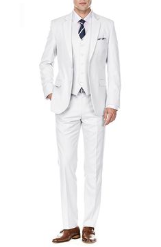 Bring understated elegance to the table in this three-piece suit crafted from rich fabric in a classic single-breasted silhouette. Jacket has notched lapels; chest welt pocket; front flap pockets Vest has front button closure; V-neck Pants have zip fly with button closure; front slant pockets; back button-welt pockets Jacket and vest are lined; trousers are lined to the knee 65% polyester, 35% viscose Dry clean Imported Each suit has a 6” drop, meaning that a size 38R jacket is paired with size Michele Watches, Pocket Vest, Silver Jewelry Box, Square Necklace, Rich Fabric, Three Piece Suit, Pocket Jacket, 3 Piece Suits, Understated Elegance