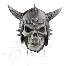 a drawing of a skull with horns on it's head