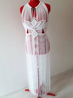 🍀This macrame dress made with polyester rope for you.  🍀 You can use this dress on beach, festival, summer nights, special nights, party, beach wedding, concert and halloween etc... 🍀 It also adds elegance to your evening dress. 🍀 This product is available in all sizes from XS to XL and ready for shipping. 🍀 If you want, I make this product made-to-measure. And for the same price! *After received your order, I will send you a form to enter your body measurements. 🍀 Do not forget to enter y Fitted White Dress For Festival, White Party Dress For Festivals, White Party Festival Dresses, Fitted White Festival Dress, White Fitted Bohemian Beach Dress, White Fitted Dress For Festival, Handmade White Beach Dress, Handmade White Dresses For Vacation, Fitted White Maxi Dress For Festival