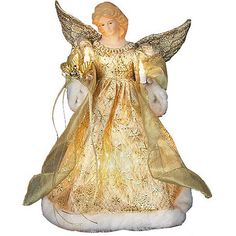 an angel figurine is shown on a white background