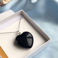 "Stunning dark blue Goldstone heart pendant. It could be a the great gift for someone as mysterious as this stone! Don't miss out the opportunity to show your feelings. This stone is not only charming with its \"night sky\" color, but also has a very glassy touch. Comes in gift box so you can certainly create a \"wow-effect\". Properties of Blue Goldstone jewelry: ➛ Promotes optimism and personal growth. ➛ Boosts ambitions. ➛It has an influence on sight, hearing and smell. ➛ Blue goldstone is sa Black Heart-shaped Necklace For Keepsake, Black Heart Necklace For Keepsake, Black Heart Necklaces For Keepsake, Black Pendant Jewelry For Keepsake, Spiritual Black Heart-shaped Necklace, Black Pendant Necklace For Memorial, Black Spiritual Jewelry For Valentine's Day, Spiritual Black Jewelry For Valentine's Day, Handmade Black Jewelry For Memorial