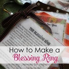 an open book with scissors and other items around it that says how to make a blessing ring