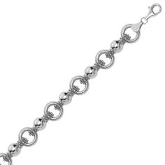 A beautifully designed multi strand bead chain 7 1/2" bracelet showcasing polished ring like stations and barrel embellishments. Designed in rhodium plated sterling silver and comes with a lobster clasp. Necklace Cheap, Metal Chain Link, Bead Chain, Healing Jewelry, Gold Bracelet Chain, Strand Bracelet, Diamond Design, Multi Strand, Beaded Chain