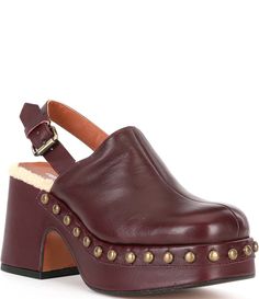 From Free People&#x2C; the Autumn Leather Studded Platform Clogs feature:Leather upperRuns small; recommend sizing upBuckle closureLeather liningLeather/rubber outsoleApprox. 2.5" platform heightApprox. 3.5" heel heightImported. Calf Leather Clogs With Removable Insole, Closed Toe Calf Leather Clogs With Removable Insole, Calf Leather Closed Toe Clogs With Removable Insole, Calf Leather Clogs With Removable Insole And Closed Toe, Clogs Heels, Clog Boots, Platform Clogs, Shoe Inspo, Romantic Lace