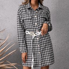 This fashionable shacket shirt dress offers a versatile and trendy look, perfect for various occasions. Here are some key features:Plaid Design: The shacket dress boasts a classic plaid pattern, providing a timeless and stylish appearance.Shirt Dress Style: The mid-length design makes it suitable to be worn as a shirt dress. You can wear it with leggings or tights for a fashionable and comfortable outfit.Single Breasted: The single-breasted design adds a touch of sophistication to the shacket dress.Versatile Styling: This piece can be worn as a shirt, a dress, or a shacket. Pair it with jeans, leggings, or boots for a chic and trendy look.Comfortable Fabric: Made from soft and comfortable materials, the shacket dress is ideal for casual or semi-casual occasions. Shacket Dress, Womens Dress Tops, Plaid Shacket, Comfortable Outfit, Spring Break Outfit, Button Down Shirt Dress, Sequin Party Dress, Maxi Shirt Dress, Shirt Dress Style