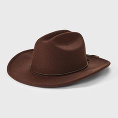 Add a timeless classic to your hat collection with this Western Hat from Universal Thread™. Made from midweight felt fabric in a solid color, this western-style hat features a dented crown and curved brim. Designed with an adjustable fit for comfortable wear, it adds a stylish finishing touch to a wide variety of outfits. Universal Thread™: Found exclusively at Target. Classic Fedora Felt Hat For Rodeo, Classic Felt Hat For Western-themed Events, Western Wool Hat Bands For Ranch, Classic Brown Felt Hat For Rodeo, Classic Felt Hat With Curved Brim For Rodeo, Classic Curved Brim Felt Hat For Rodeo, Western Riding Hats For Winter, Classic Wide Brim Felt Hat For Rodeo, Classic Wide Brim Felt Hat For Ranch