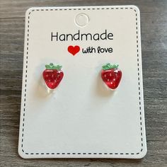 This Listing Is For A Pair Of Handmade Strawberry Earrings. Earring Stud Is 5mm And Made Out Of Stainless Steel. Hypoallergenic Earring Post And Earring Back. The Charms Are Made Out Of Resin. Super Cute For Kids Or Adults! **Comes From A Smoke Free Home** Sweet Hypoallergenic Earrings As Gift, Sweet Hypoallergenic Earrings For Gifts, Trendy Red Earrings For Birthday, Cute Handmade Red Earrings, Sweet Handmade Earrings For Gift, Sweet Handmade Earrings As Gift, Cute Tiny Earrings For Everyday, Sweet Red Earrings For Gift, Playful Red Hypoallergenic Jewelry