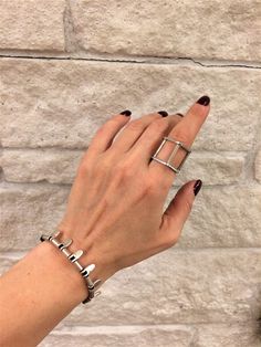 "Cage silver ring, double bar ring, women's fashion ring, ring, women's silver geometric ring, statement double band ring, girlfriend gift Welcome to my shop! ✈️ DHL EXPRESS SHIPPING AVAILABLE, 1-3 BUSINESS DAYS DELIVERY! ✔️ PLEASE MAKE SURE TO SELECT IT, RIGHT BEFORE YOUR PURCHASE! ❗️ ❗️ DON'T FORGET TO ADD YOUR CELL # AT THE \"NOTE TO SELLER\" SECTION IF YOU CHOOSE DHL! This DOUBLE band silver geometric ring is a simple and fun way to add uniqueness to any outfit. It is subjected to an anti-al Double Band Ring, Double Rings, Double Band Rings, Womens Rings Fashion, Bar Ring, Geometric Ring, Double Ring, Fashion Ring, Girlfriend Gift