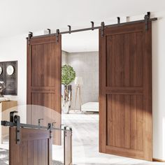 Black Rustic Ceiling Mount Double Track Bypass Sliding Barn Door Hardware Kit Single Barn Door, Barn Door Rollers, Laundry Room Doors, Interior Sliding Barn Doors, Rustic Ceiling, Roller Design, Doors And Hardware, Sliding Barn Door Hardware, Bedroom Doors