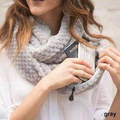 Carry your phone, passport and more inside the hidden zippered pocket of our Snowysky Infinity Pocket Scarf. Made with soft, fuzzy high-quality acrylic, this circle scarf features a hidden zipper pocket along the seams for storage purposes. Safely hold all of your essential travel items, such as your smart phone passport, money, cash, coin purse, keys or wallet. Close to your body safe and secure. Our Snowysky Infinity Pocket Scarf can be worn as a wrap, neck scarf, tied scarf, knotted or as a p Scarf With Pockets, Pocket Scarves, Travel Scarf, Secret Pocket, Fleece Scarf, Loop Scarf, Knit Infinity Scarf, Circle Scarf, Knit Cowl