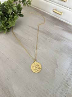 A beautiful dainty 16k gold plated necklace engraved with "with I am fearfully and wonderfully made". Perfect gift, Christian jewelry. Charms are gold plated over stainless steel. Plated jewelry is a wonderful, affordable way to add a sophisticated look to your wardrobe, with the look of real gold. It is also an excellent choice for people with sensitive skin. CARE TIPS: Avoid contact with perfumes, body oils, and other chemicals, including household cleaners. Never use chemical jewelry cleaners Inspirational Gold Charm Necklaces For Anniversary, Inspirational Gold Necklace For Personalized Gift, Gold Hallmarked Jewelry For Best Friend Gift, Gold Jewelry With Birth Flower For Best Friend Gift, Inspirational Gold Charm Necklaces For Mother's Day, Inspirational Gold Charm Necklace For Mother's Day, Personalized Inspirational Yellow Gold Necklaces, Inspirational Personalized Yellow Gold Necklace, Personalized Inspirational Yellow Gold Necklace