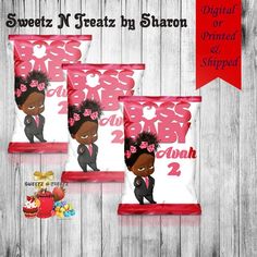 Boss Baby Girl Chip Bag - AFRICAN AMERICAN Boss Baby Girl - Boss Baby Girl - Chip Party Favor Bags - Digital - Printed - Assembled - Shipped Boss Baby Girl, Kid Birthday Outfits, Popcorn Candy, Personalized Coloring Book, Candy Toys, Shower Balloons, Baby Theme