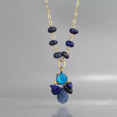 "Pendant Necklace, Lapis Beaded Bee Necklace, Gemstone Necklace, Earrings and Necklace Set, Something Blue, Wedding Set, Gold Filled Necklace This lovely hand crafted pendant necklace features a natural lapis and gold filled chain. The pendant is inspired by the honey bees in nature, made of swarovski crystal bezel set in copper, lapis and kyanite gemstones. Beaded bee necklace is delicate, unique and eye catching piece. Measurements: Pendant: Total length: approx. 2 cm - 2.5 cm Necklace length Blue Gemstone Wedding Necklace, Blue Stone Necklace For Weddings, Blue Briolette Necklace For Wedding, Beaded Blue Gemstones For Jewelry Making, Blue Beaded Gemstones For Jewelry Making, Blue Gemstone Beads As Gift, Blue Gemstone Beads Necklace For Wedding, Blue Gemstone Accented Jewelry For Wedding, Blue Gemstones With Accents For Wedding