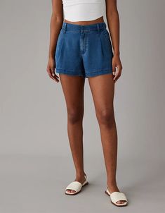 AE High-Waisted Trouser Short Versatile Relaxed Fit Summer Shorts, Chic Relaxed Fit Summer Bottoms, Chic Summer Bottoms With Relaxed Fit, Chic Relaxed Fit Bermuda Shorts For Day Out, Loosely Fitted High Waist Shorts For Summer, Relaxed Fit High-waisted Summer Shorts, Trendy Relaxed Fit Solid Shorts, High Waist Pleated Bottoms For Summer, Versatile High-waisted Shorts For Summer