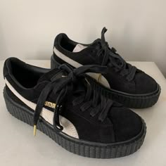 Brand New Never Worn Fenty X Puma Black Patent Leather Creeper Sneakers Puma Shoes Women Sneakers, Fenty X Puma Shoes, Puma Shoes Outfit, Puma Fenty Shoes, Chunky Black Shoes, Black Puma Shoes, Puma Shoes Women, Platform Tennis Shoes, Creepers Shoes