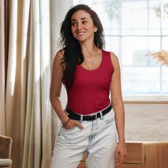 This fitted tank top is a must! * 82% Polyester, 18% Elastane * Four-way stretch, i.e. the fabric stretches lengthwise and crosswise and contracts again * Made from a microfiber yarn that makes the item smooth and comfortable * Product is manufactured in Europe Red Tank Top With Built-in Bra, Fitted Red Camisole With Built-in Bra, Red Elastane Sleeveless Top, Red Sleeveless Elastane Top, Fitted Sleeveless Tank Top, Fitted Red Elastane Tank Top, Seamless Solid Camisole Fitted Top, Solid Tops With Built-in Bra And 4-way Stretch, Red Seamless Camisole Tank Top