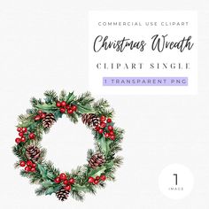 a christmas wreath clipart with pine cones and berries