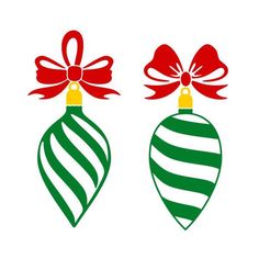 two green and red christmas ornaments with bows