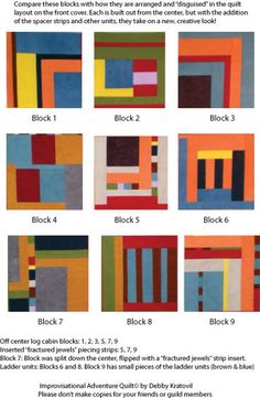 the instructions for quilting with blocks and squares in different colors, sizes and shapes