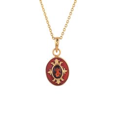 Garnet Gold Over Brass Enameled Necklace Brass = 2.05 gm. Garnet = 0.80 ct. The beautiful pendant measures to be 1 inches long and 0.50 inches wide. If for any reason you are not completely satisfied, you may return, exchange, replace, or credit your purchase within 15 days from delivery. Wholesale Enquiries? Contact us & we will get in touch with you! Oval Locket Necklace In Enamel, Oval Enamel Locket Necklace, Black Enamel Oval Necklace As Gift, Black Enamel Oval Necklace For Gift, Enamel Hallmarked Oval Pendant Necklace, Oval Engraved Enamel Necklace, Oval Enamel Necklace For Gift, Engraved Oval Pendant Necklace In Enamel, Engraved Oval Pendant Enamel Necklace