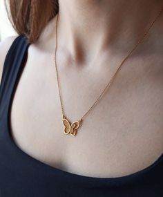 22k solid gold butterfly necklace is a unique dainty mom jewelry. Delicate pendant design can be a very nice 7th anniversary gift for women or granddaughter gift. * Pendant height: 15 mm * Pendant width: 20 mm * The length of the necklace: 46 cm * Weight of necklace: Approx. 3,97 gr * There may be 10% -) deviation margin in the weight of the products. * Butterfly necklace is real 22k solid gold with hallmark stamp. * Temiroglu Gold products are real solid gold. It is definitely not gold plated, Unique Gold Pendant Designs For Women, Dainty Yellow Gold Butterfly Pendant Necklace, Elegant Butterfly Jewelry As A Gift For Her, Elegant Butterfly Jewelry Gift For Her, Elegant Butterfly Necklace For Anniversary And Mother's Day, Delicate Yellow Gold Necklace With Butterfly Charm, Butterfly Necklace As Mother's Day Gift For Her, Mother's Day Jewelry With Butterfly Charm, Mother's Day Butterfly Jewelry With Butterfly Charm