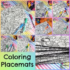 coloring pages for adults and children with the words coloring pagemats on them in different colors