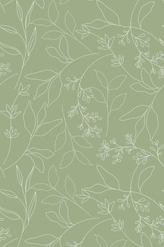 a green wallpaper with white leaves and branches on the left side, along with a light green background