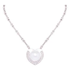 Luxury Heart Pendant Necklace For Formal Occasions, Silver Pearl Necklace With Heart Pendant, Silver Heart Pendant Pearl Necklace, Elegant Silver Heart Necklace With Pearl Charm, Elegant Heart Shaped Diamond Necklace For Formal Occasions, Elegant Heart Shaped Diamond Necklace For Formal, Luxury Heart-shaped Necklace For Formal Occasions, Luxury Heart Shaped Necklace For Formal Occasions, Luxury Heart Necklace For Formal Occasions