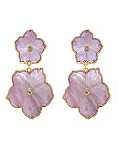 This beautiful lilac mother of pearl drop earring is perfect for any occasion! From wedding guest attire to a night out, it's sure to add the perfect touch of femininity and flair. Make every event special with this versatile and flattering accessory! Instantly elevate your fave plus size dresses and tops with the perfect piece of jewelry Mignonne Gavigan Lux Paloma Earrings | LILAC | Accessories | Materials & Care Instructions: ['Nickel free', 'Hypoallergenic', 'Imported'] Formal Lavender Earrings, Elegant Lavender Earrings For Party, Elegant Purple Flower Earrings For Party, Purple Bridal Earrings With Matching Set, Pink Elegant Flower Earrings For Evening, Elegant Pink Flower Earrings For Evening, Elegant Purple Drop Earrings, Elegant Lavender Jewelry For Evening, Elegant Lavender Evening Jewelry