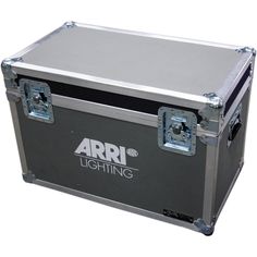 an arri flight case is shown with the lightening logo on it's side