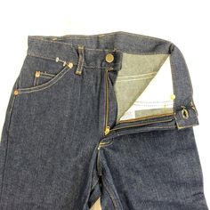 Vintage Lee denim pants students straight leg Size: 26" x 32" 1970s heavy denim Classic High Waist Rigid Denim Pants, Classic Fitted Rigid Denim Pants, Classic Full-length Jeans With Hip Pockets, Retro Tapered Leg Pants With Five Pockets, Fitted Selvedge Denim Blue Pants, Fitted Vintage Denim Blue Pants, Retro Rigid Denim Bottoms With Belt Loops, Vintage Dark Wash Bottoms With Hip Pockets, Vintage Denim Blue Tapered Leg Pants