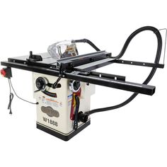 a table saw is shown with the handle extended