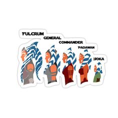 an image of some stickers on a white background with the words fulcrum general commander