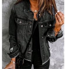 Luxe Black Vintage Wash Distressed Oversized Button Jean Jacket S M L Xl, Viscose Blend, Ships In 7-8 Days Oversized Black Outerwear With Button Closure, Black Oversized Buttoned Outerwear, Black Oversized Outerwear With Buttons, Oversized Black Outerwear With Buttons, Washed Black Denim Jacket With Button Closure, Black Denim Button-up Jacket With Snap Buttons, Distressed Long Sleeve Outerwear In Grunge Style, Distressed Long Sleeve Grunge Outerwear, Black Button-up Denim Jacket With Snap Buttons