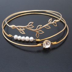 Romantic Wedding Bangle Bracelet Set, Pearl and Gold Bridal Jewelry, Gold Bridal Bracelet, Gold Wedding Bracelet, Gold Wedding Jewelry Dainty Bangle Jewelry For Bridesmaid Gift, Dainty Bangle For Bridesmaid Gift, Elegant Bangle Jewelry For Bridesmaid Gift, Elegant Bangle For Bridesmaid Gift, Elegant Adjustable Bangle For Bridesmaid Gift, Delicate Stackable Wedding Bracelets, Adjustable Stackable Bangle For Wedding, Adjustable Stackable Wedding Bangle, Elegant Stackable Pearl Bracelet For Wedding