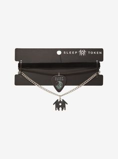 These necklaces from your favorite band Sleep Token will have you in a chokehold...but not literally! This set of 3 necklaces include a black velvet choker  a cord necklace with a Sleep Token guitar pick  and a chain necklace with a pendant shaped like the band's symbol.Alloy; polyester; plasticSet of 3Imported Pick Necklace, I Love Sleep, Sleep Token, Black Velvet Choker, Music Jewelry, Detailed Jewelry, Music Accessories, Velvet Choker, Dope Jewelry