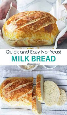 a loaf of bread sitting on top of a white plate next to some sliced bread