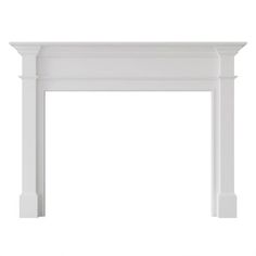 a white fireplace mantel with an arched top