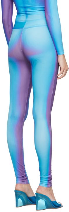 Stretch polyester-blend jersey leggings. Graphic pattern printed throughout. Supplier color: Blue Blue Elastane Activewear For Spring, Blue Elastane Leggings For Spring, Blue Fitted Elastane Leggings, Fitted Blue Elastane Leggings, Blue Athleisure Tights With Elastane, Casual Blue Elastane Tights, Casual Blue Tights, Blue Elastane Leggings For Workout, Blue Compression Elastane Leggings