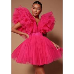 Hot Pink Tulle Mini Dress Size M Brand New Never Worn Please Refer To Photo For Description Tulle Puff Sleeves, Tulle Dress Short, Dress Deep V Neck, Pink Tulle Dress, Tulle Mini Dress, Mini Dress Fashion, Pink Tulle, Party Dress Short, Formal Dresses For Women