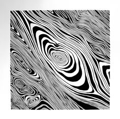 an abstract black and white painting with wavy lines