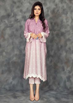 Lavender pure cotton net shaded shirt handworked with sequins and beads all over. Comes with matching pure viscose silk pants Net Pants, Organza Outfit, Lavender Ombre, Ombre Shirt, Ombre Dress, Beaded Top, Silk Pants, Yellow Fabric, White Silk