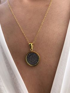 An ancient coin disc necklace made from sterling silver 925. In Christina Christi Jewels store you can see more than 50 designs in Women's Necklaces. You can have them in 2-4 Days with DHL EXPRESS SHIPPING All my chains have the best quality (Gold Plated Sterling Silver 925), they don't get black with water and they don't create allergies. - Ancient Coin necklace has length 45 cm (17.7'') - In all necklaces i use extension at the joined edges for perfect fit. If you would like to have more or le Yellow Gold Coin Pendant Necklace In Sterling Silver, Sterling Silver Round Disc Coin Pendant, Yellow Gold Sterling Silver Coin Medallion Necklace, Commemorative Coin Pendant Medallion Jewelry, Commemorative Medallion Coin Pendant Jewelry, Classic Tarnish Resistant Coin Necklace For Gift, Classic Tarnish-resistant Coin Necklace For Gift, Silver Tarnish Resistant Coin Medallion Necklace, Byzantine Round Coin Pendant Jewelry