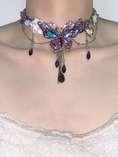 Purple Butterfly Dream Tassel Necklace Waist Chain | Jewelry | Three Fleas Unique Dangle Necklaces For Party, Unique Clavicle Chain Choker For Festivals, Trendy Festival Chain Choker, Trendy Dangle Necklaces For Party, Unique Festival Jewelry With Chain, Unique Festival Jewelry With Chain Detail, Trendy Chain Choker For Festivals, Festival Clavicle Chain Necklace, Unique Adjustable Chain Necklace