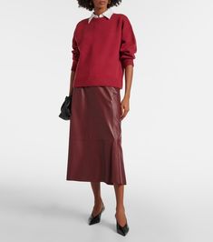 Wool, cotton and cashmere-blend sweater in red - Vince | Mytheresa Vince Clothing, Latest Sweater, Latest Skirts, Leather Midi Skirt, Cashmere Blend Sweater, Black Midi Skirt, Sweater Material, Beige Sweater, Brown Sweater