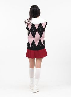 Product Detail Style : Street Occasion : Work wear, Casual, Back to school Print : Argyle Material : Polyester, Nylon, Acrylic, Knit Sleeve : Sleeveless Length : Midi Fit : Wide fit Acrylic41, Polyester31, Nylon28 Size(Inch) Shoulder Bust Armhole Neck Width Hem Total Length S/M 17.7" 20.9" 9.4" 5.5" 17.3" 25.6" Size(CM) Shoulder Bust Armhole Neck Width Hem Total Length S/M 45 cm 53 cm 24 cm 14 cm 44 cm 65 cm Work Wear Casual, Festival Trends, Beige Top, Seoul South Korea, Prom Outfits, Boatneck Sweater, Knit Sleeve, Fashion Korean, Swimwear Sale