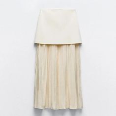 New With Tag Zara S/S 2024 Collection Skirt With A High Elastic Waist. Matching Pleated Semi-Sheer Fabric. Side Hidden In-Seam Zip Closure. Ecru 4192/016 Composition: Outer Shell Main Fabric 54% Polvester 35% Viscose 11% Polyamide Secondary Fabric 74% Viscose 26% Polyamide Which Has At Least: Outer Shell Main Fabric 54% Rcs-Certified Recycled Polyester Clothing Care Guide: Machine Wash Max. 30c/86f Delicate Cycle Do Not Use Bleach / Whitener Iron Maximum 110c/230f Do Not Dry Clean Do Not Tumble Ruffle Long Skirt, Pleated Knit, High Waisted Pleated Skirt, Zara Skirts, Pleated Fabric, Decoration Inspiration, Sheer Fabric, Clothing Care, Business Attire