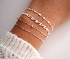 This Set of 4 Thin Layering Bracelet is made with: - 1 sterling silver Diamond chain Bracelet - 1 Large Sterlng Silver Chain Bracelet  - 1 Silver Bar Chain Bracelet  - 1 Silver Satelite Ball Chain Bracelet  ➵ Perfect to wear alone or for layering with more bracelets. ➵ Bracelets length is ajustable thanks to 5 cm (2 in) extender chain. --*--*--*--*--*--*--*--*--*--*--*--*--*--*--*--*--*--*-- ∞ SIZE ∞ - length: Adjustable bracelet - around 15 cm (5.9 in) - 20 cm (7.9 in). If you like another leng Everyday Bracelets, Ball Chain Bracelet, Silver Bar Bracelet, Nickel Free Jewelry, Everyday Bracelet, Silver Chain Style, Silver Chain Bracelet, Diamond Chain, Stackable Bracelets