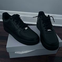 Nike Air Force 1s Black Black Forces, Nike Air Force 1 Black, Black Force, Black Air Force 1, Nike Air Force 1s, Air Force 1s, Black Nike Shoes, Mens Nike Shoes, Nike Black